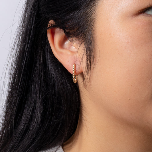 Rectangle Twist Hoop Earrings in 10K Yellow Gold