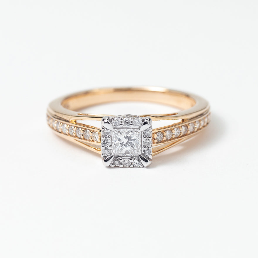 Princess Cut Diamond Engagement Ring in 10K Yellow and White Gold