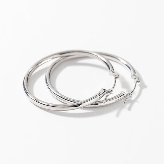 30mm Tube Hoop Earrings in 10K White Gold