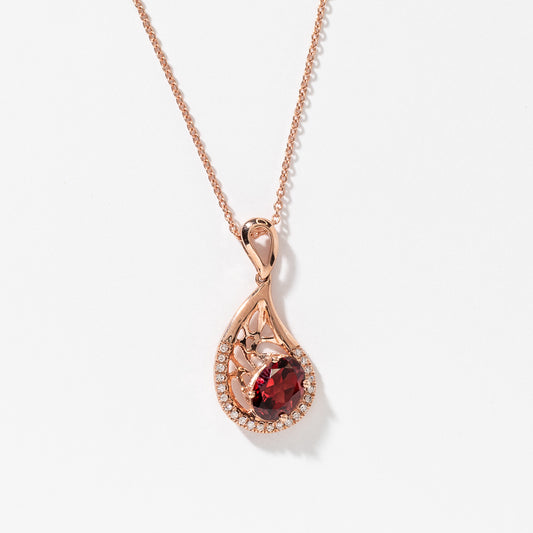 Garnet Pendant Necklace with Diamond Accents in 10K Rose Gold