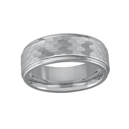 Brushed Hammered Men’s 8mm Tungsten Wedding Band - Size 11.5