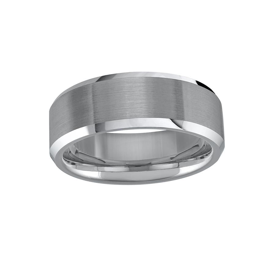 Men's 8mm Tungsten Ring Brushed Centre Beveled Edge Size 10