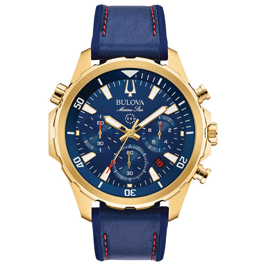 Bulova Men's Marine Star Chronograph Blue Dial Blue Strap Watch | 97B168