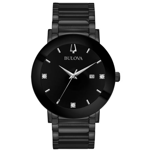 Bulova Men's Modern Diamond Black Dial Black Bracelet Watch | 98D144