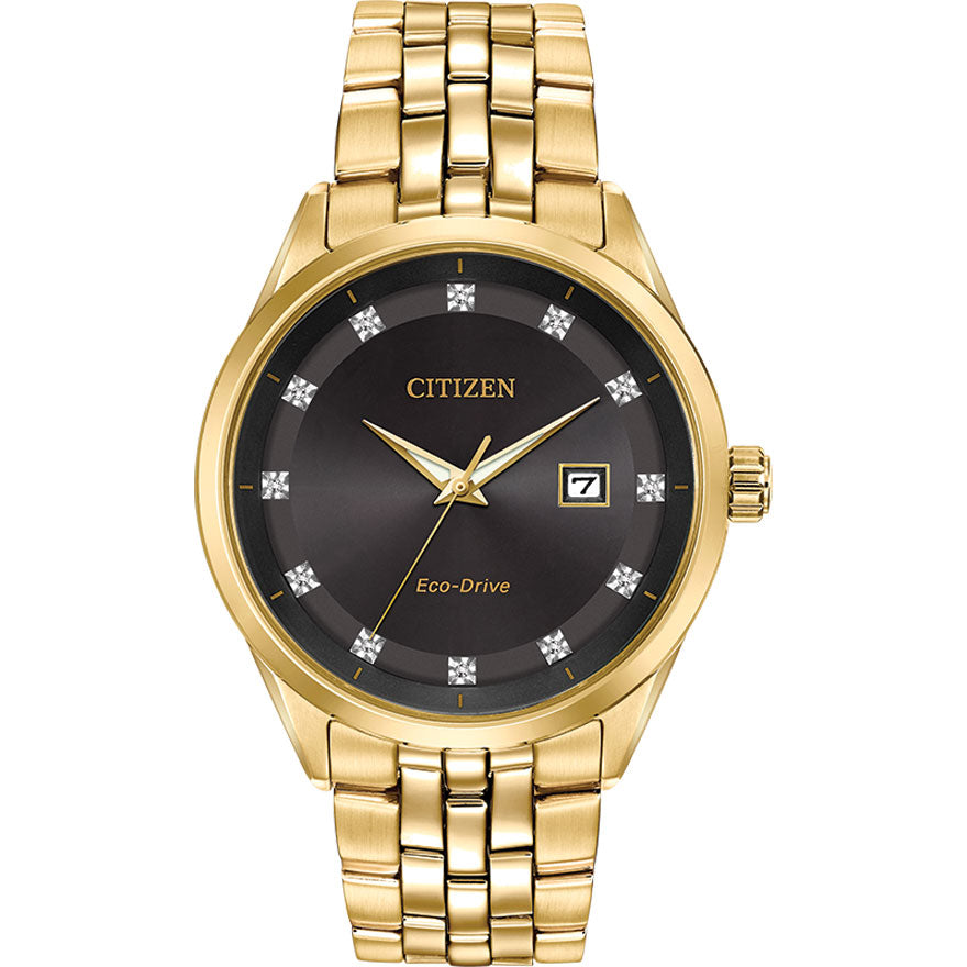 Citizen Men's Corso Eco-Drive Black Dial Gold Tone Watch | BM7252