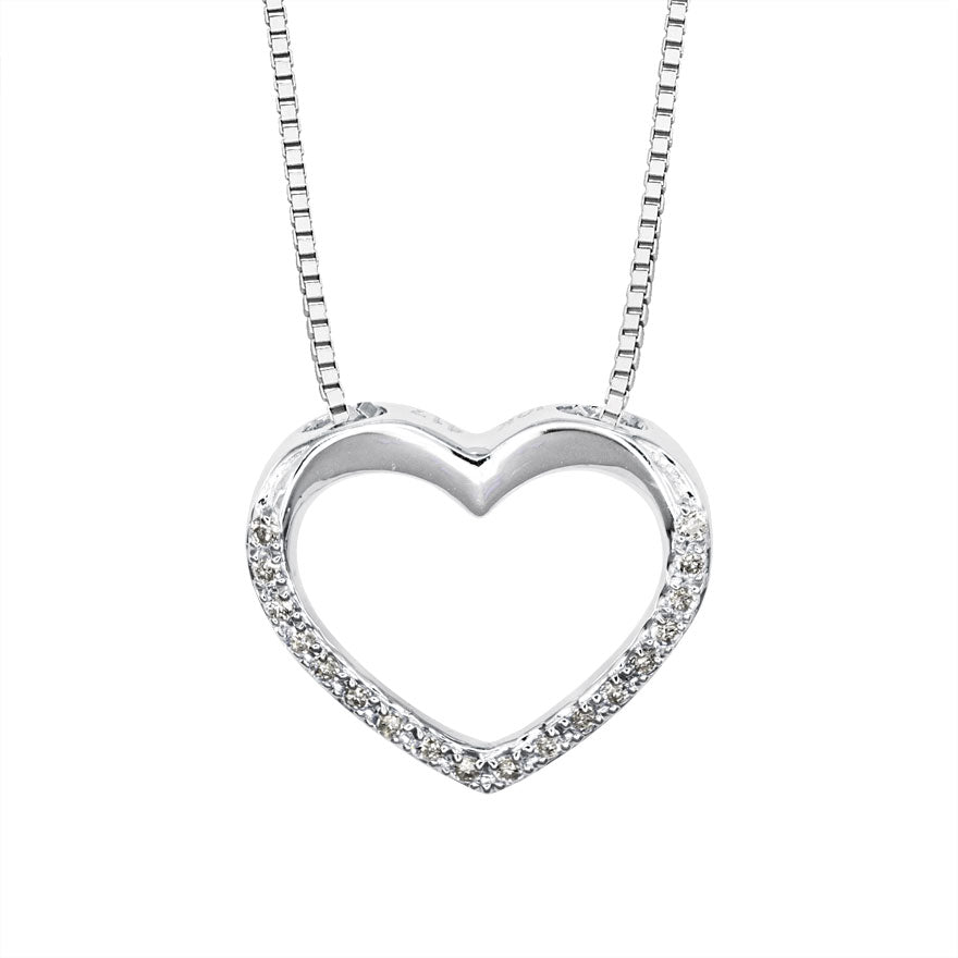 Diamond Lined Heart Necklace in 10K White Gold (0.05ct tw) – Ann