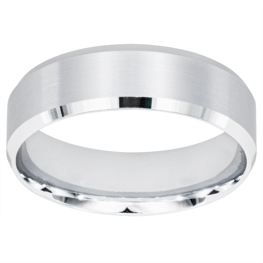Mens Comfort Fit Wedding Band with Brush Finish in 14K White Gold (6.5mm)