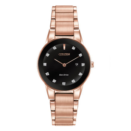 Citizen Women's Axiom Eco-Drive Pink Gold-Tone Black Dial Watch | GA1058-59Q