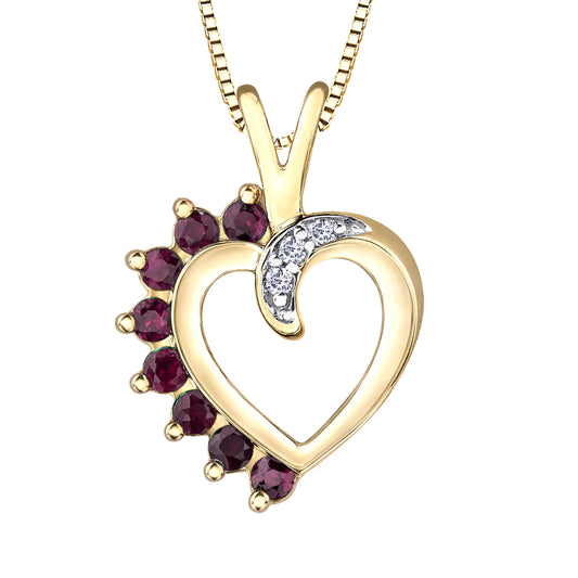 Heart Shape Ruby and Diamond Pendant in 10K Yellow Gold