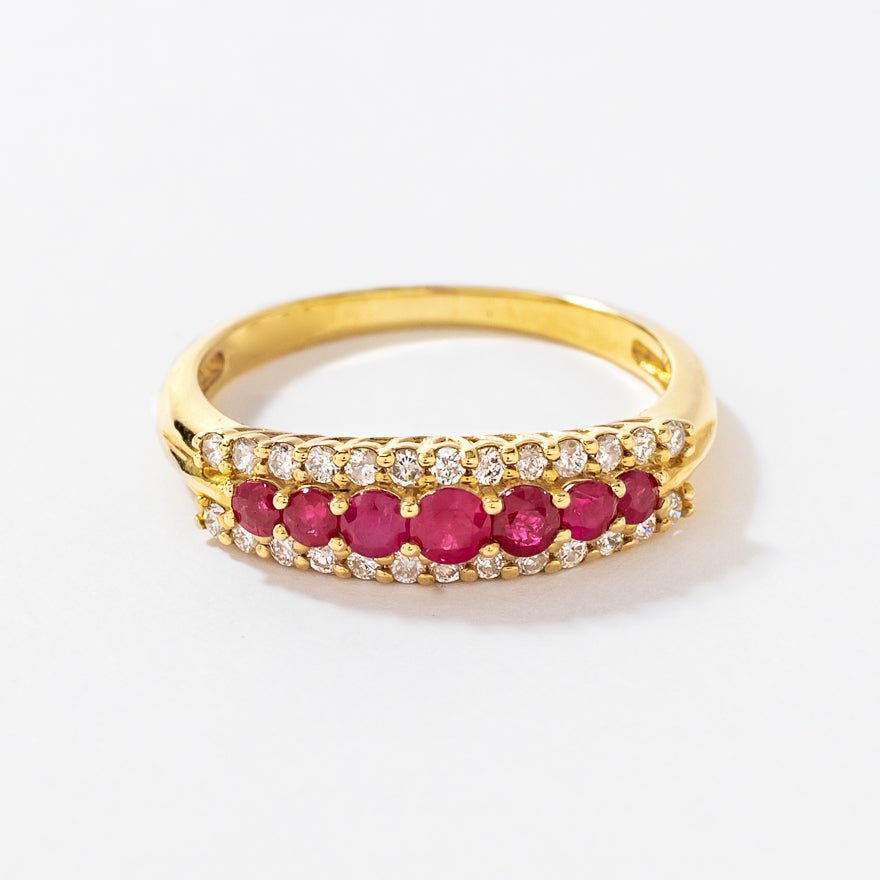 Ruby and Diamond Eternity Ring 10K Yellow Gold