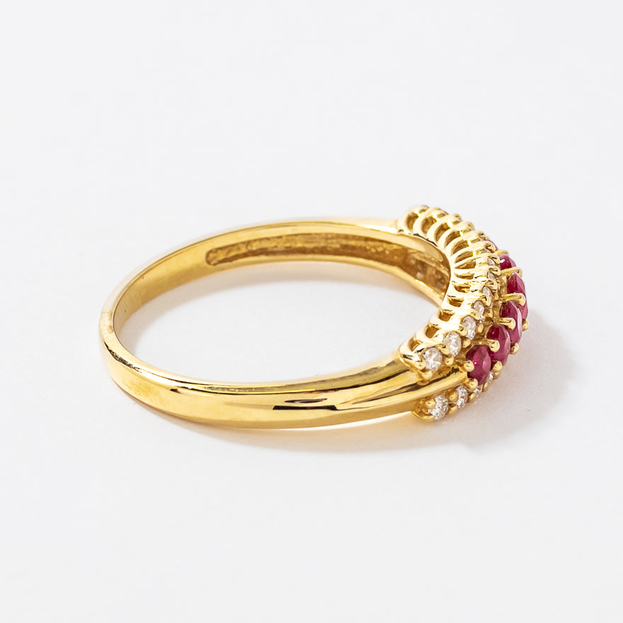 Ruby and Diamond Eternity Ring 10K Yellow Gold