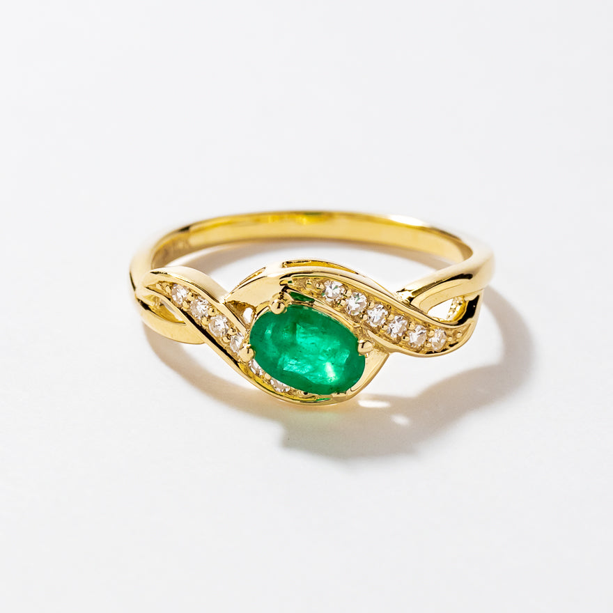 Emerald Ring With Diamond Accents in 10K Yellow Gold