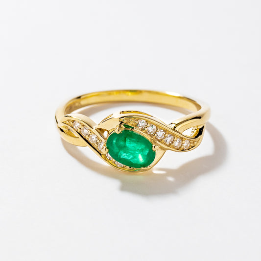 Emerald Ring With Diamond Accents in 10K Yellow Gold