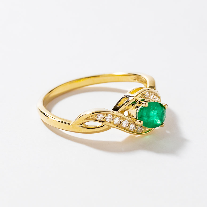 Emerald Ring With Diamond Accents in 10K Yellow Gold