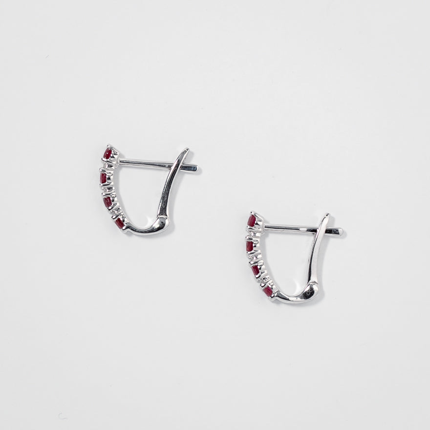 Ruby and Diamond Claw-Set J-Hoop Earrings in 10/14K White Gold