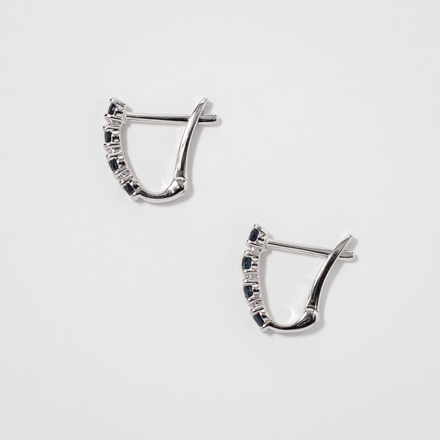 Sapphire and Diamond Claw-Set J-Hoop Earrings in 10/14K White Gold