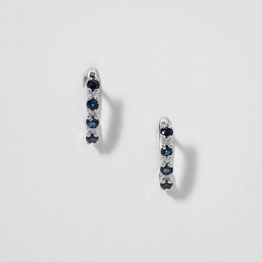 Sapphire and Diamond Claw-Set J-Hoop Earrings in 10/14K White Gold