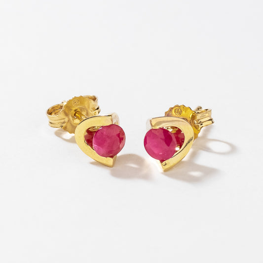 Ruby Stud Earrings in 10K Yellow Gold