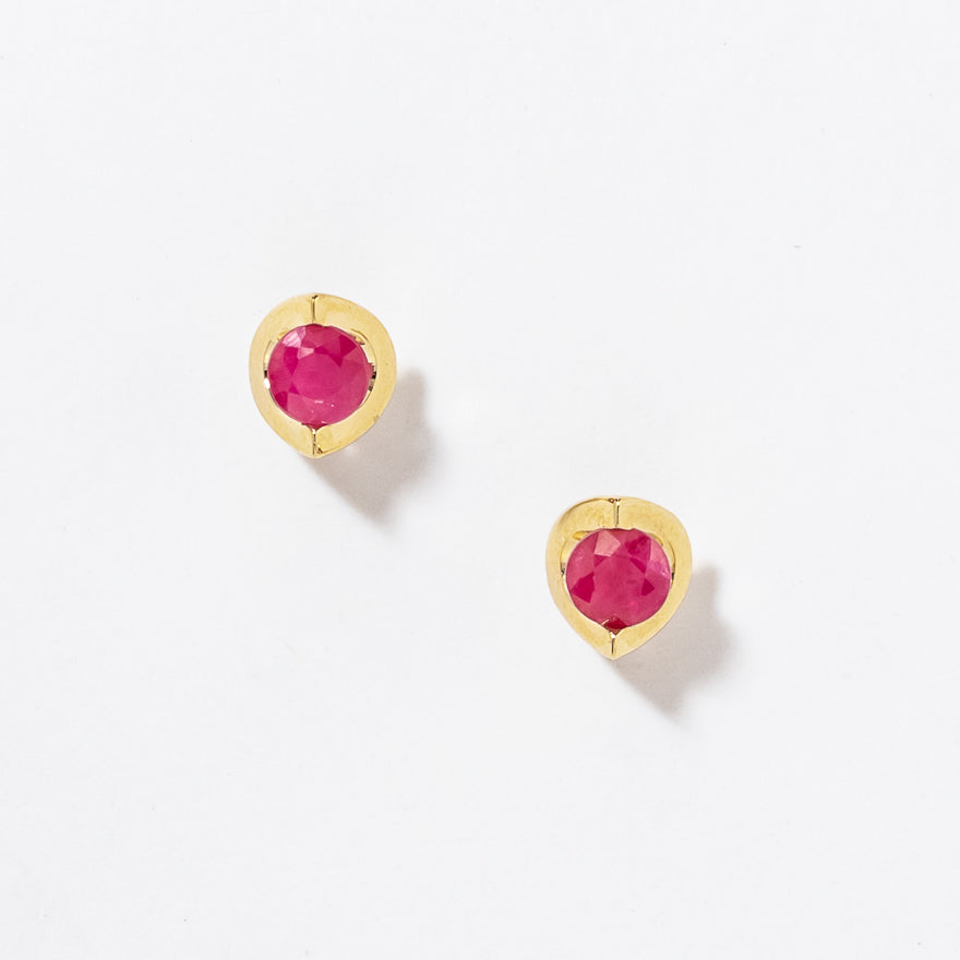 Ruby Stud Earrings in 10K Yellow Gold