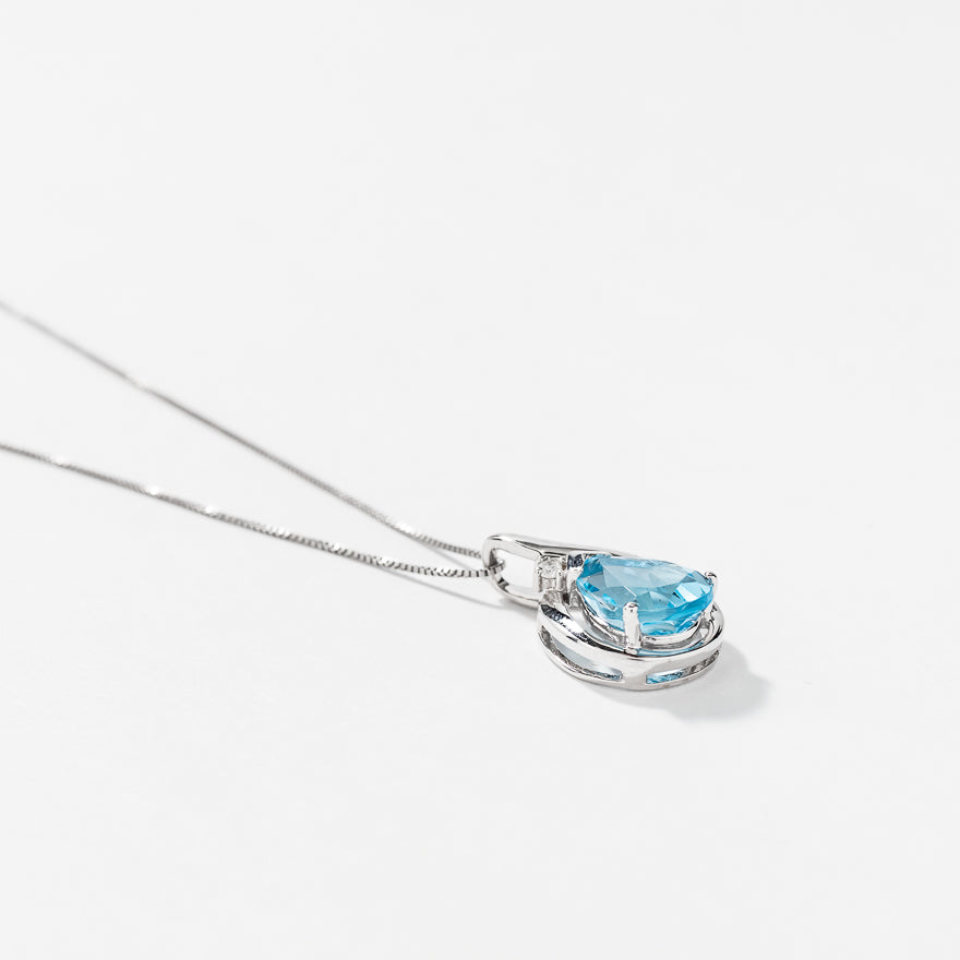 Diamond and Blue Topaz Pendant in 10K White Gold – Ann-Louise