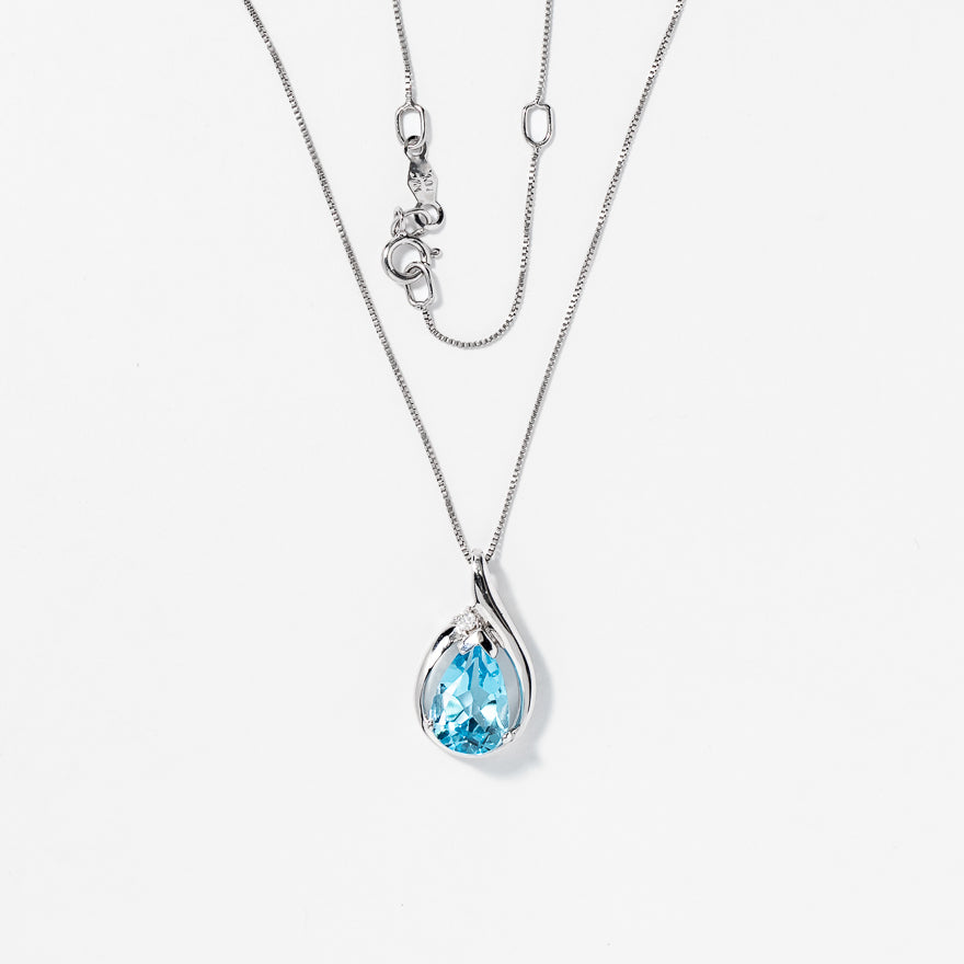 Diamond and Blue Topaz Pendant in 10K White Gold – Ann-Louise