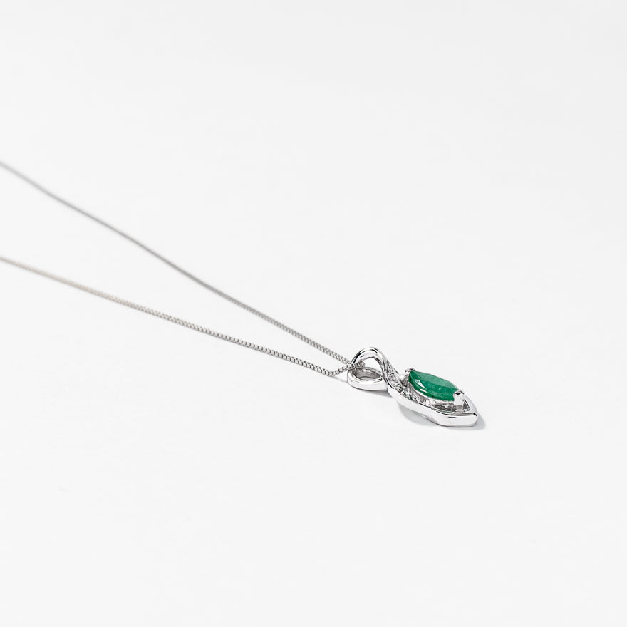 18ct White gold emerald and diamond pendant