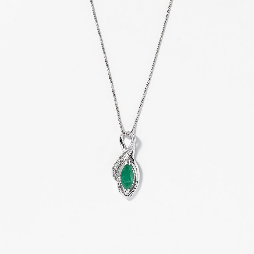 Marquise Emerald Pendant in 10K White Gold