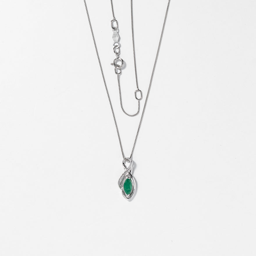 Marquise Emerald Pendant in 10K White Gold