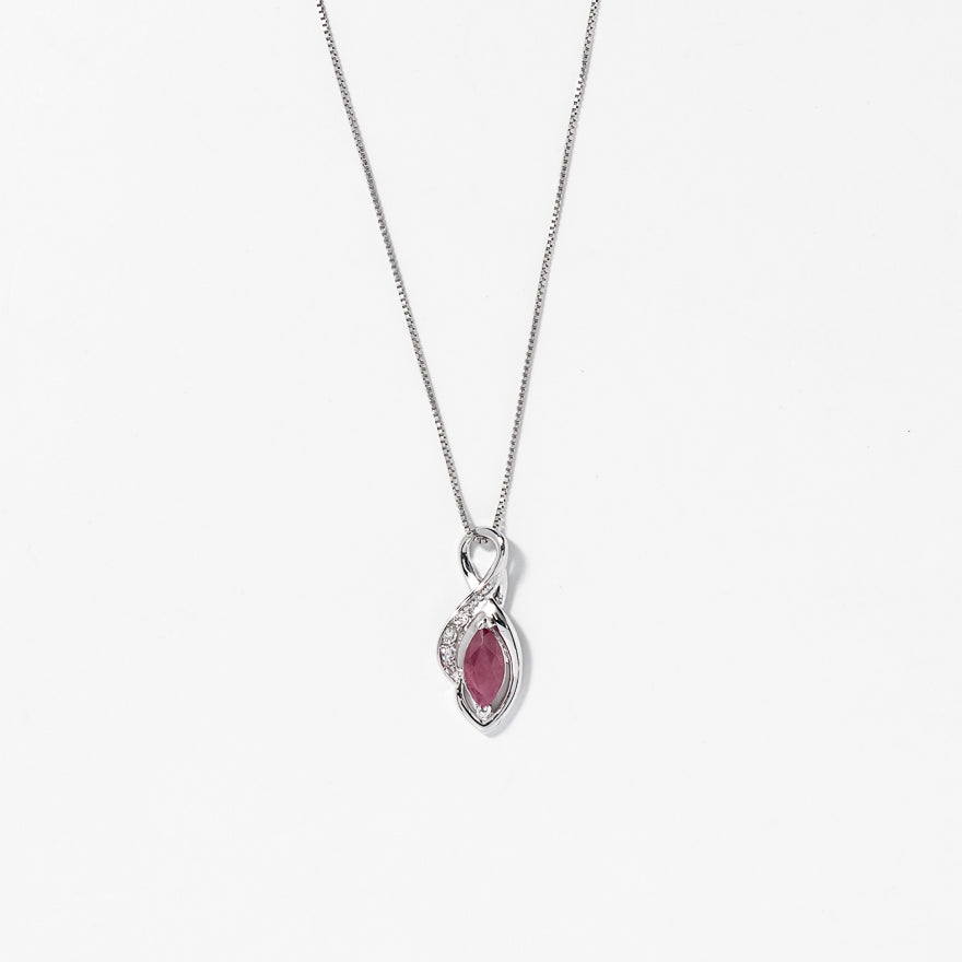 Marquise Ruby Pendant in 10K White Gold