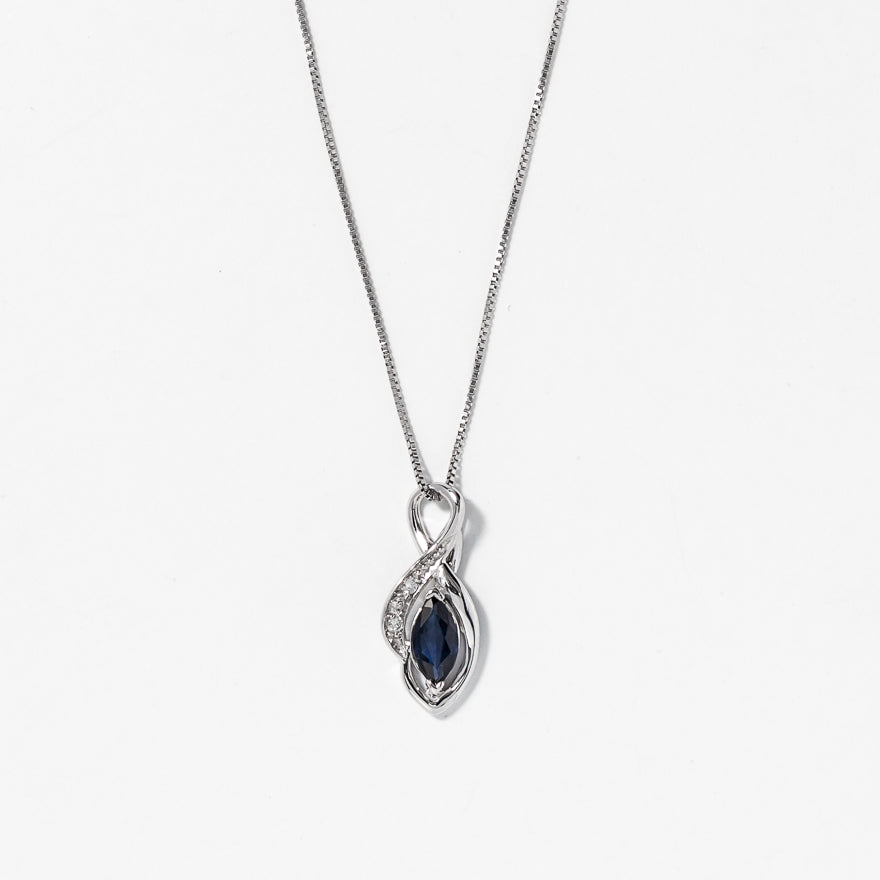 Marquise Sapphire Pendant in 10K White Gold
