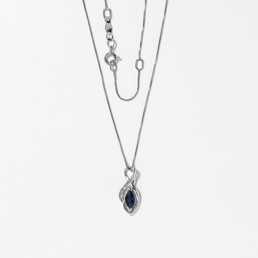 Marquise Sapphire Pendant in 10K White Gold