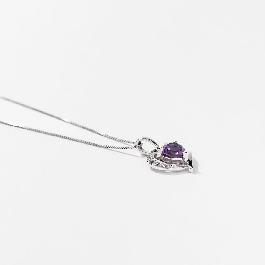 Heart Shaped Amethyst and Diamond Pendant Crafted In 10K White Gold