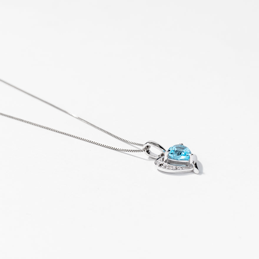 Heart Shaped Blue Topaz Necklace in 10K White Gold