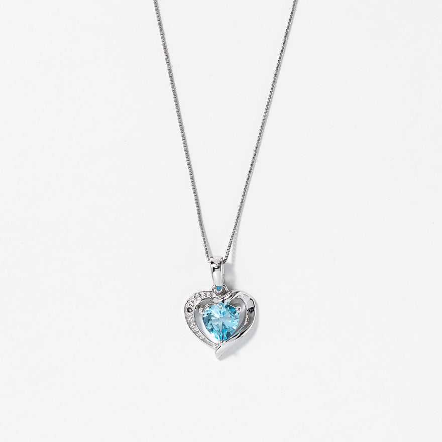 Heart Shaped Blue Topaz Necklace in 10K White Gold