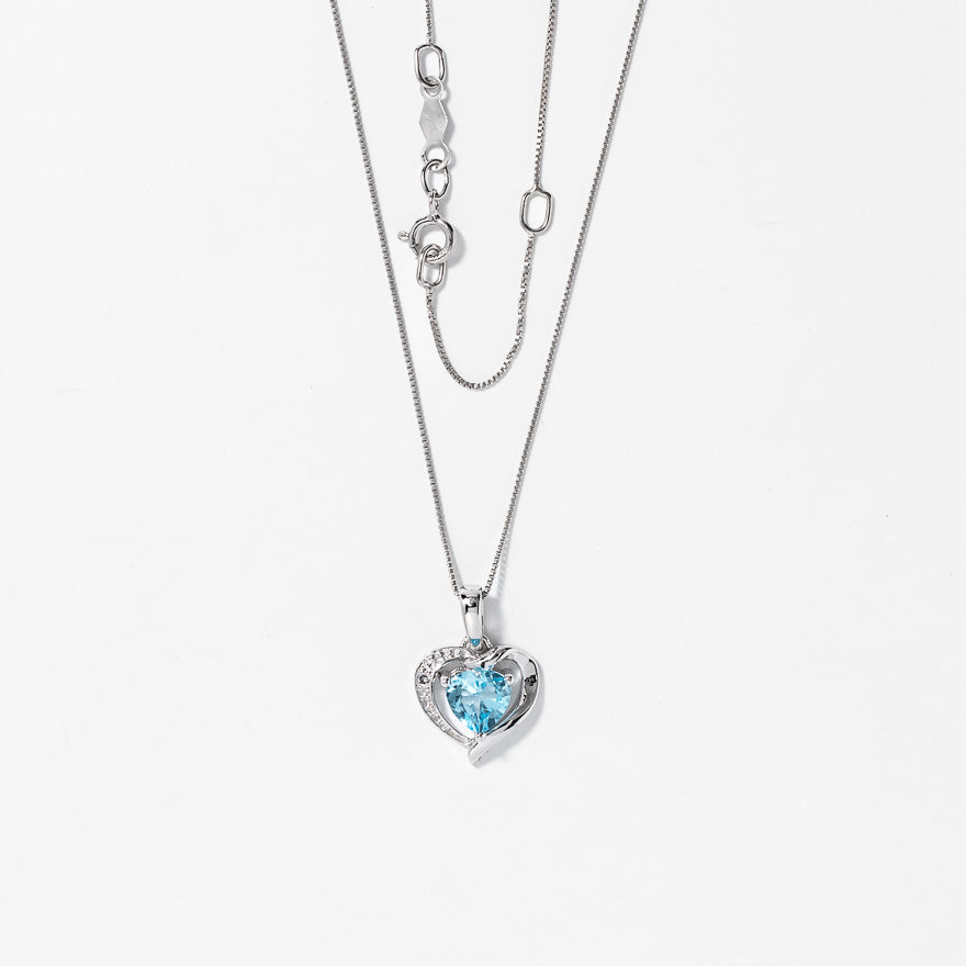 Heart Shaped Blue Topaz Necklace in 10K White Gold