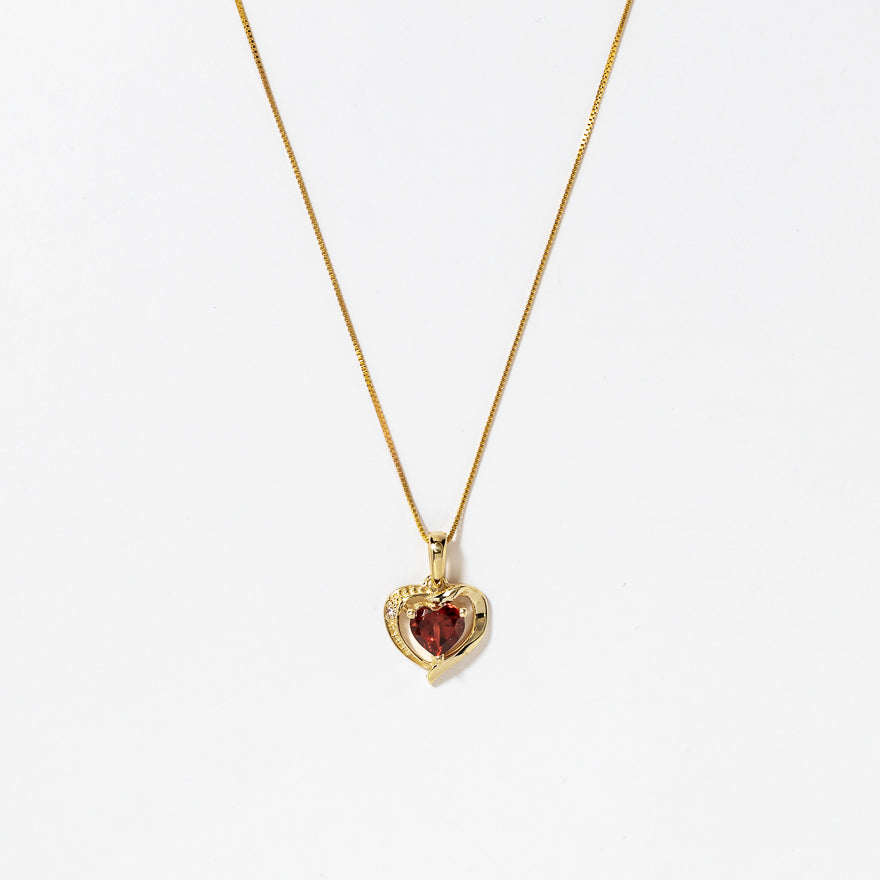 Heart Shaped Garnet Necklace in 10K Yellow Gold