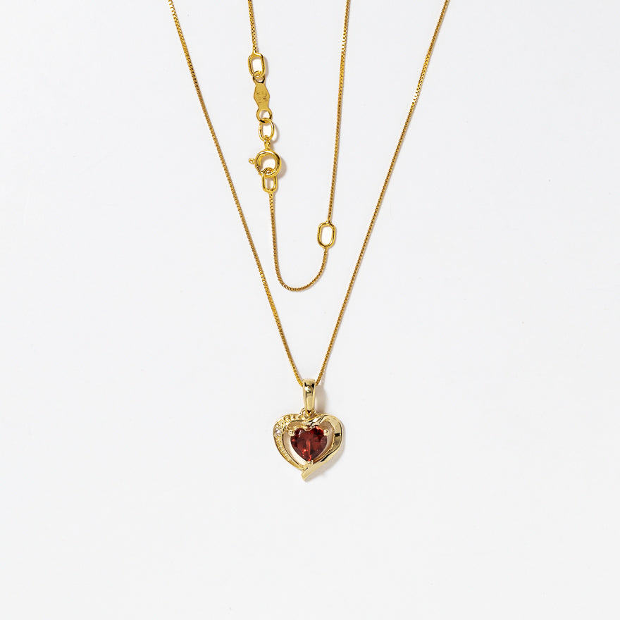 Heart Shaped Garnet Necklace in 10K Yellow Gold