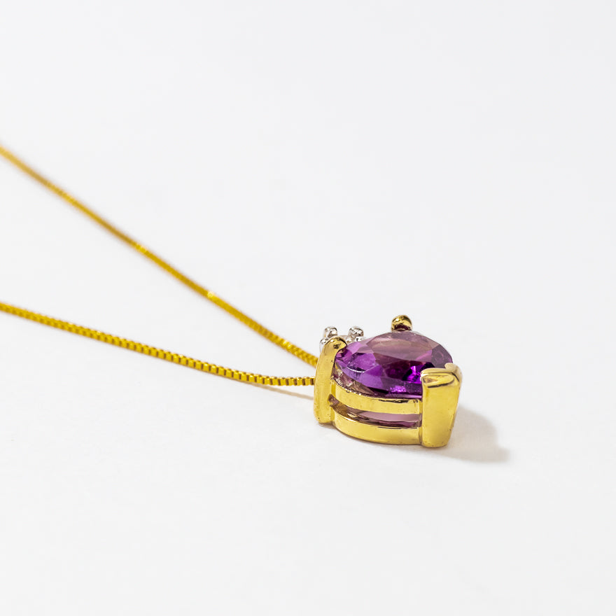 Heart Shaped Amethyst Necklace in 10K Yellow Gold