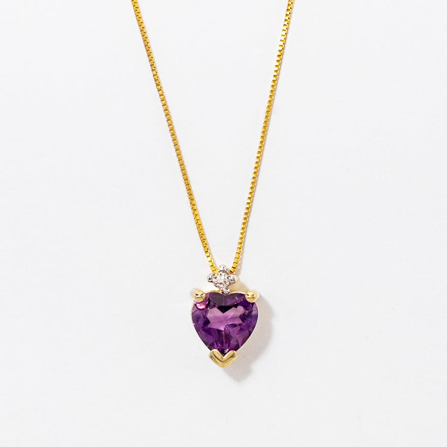 Heart Shaped Amethyst Necklace in 10K Yellow Gold