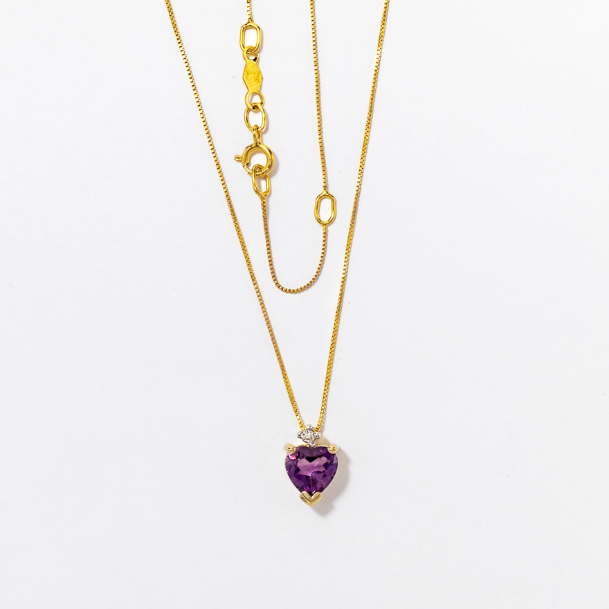 Heart Shaped Amethyst Necklace in 10K Yellow Gold