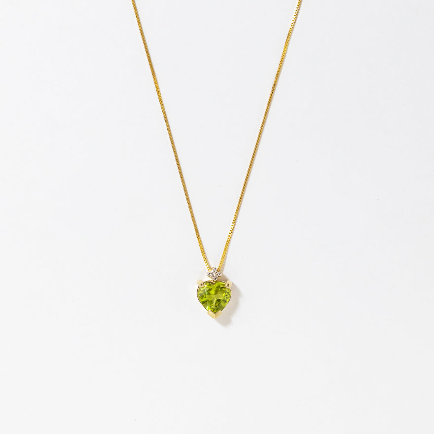 Heart Shaped Peridot Necklace in 10K Yellow Gold