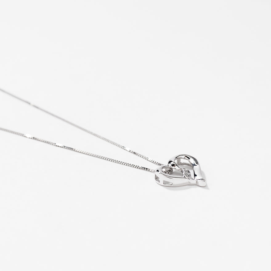 Diamond Heart Ribbon Necklace in 10K White Gold (0.015ct tw)