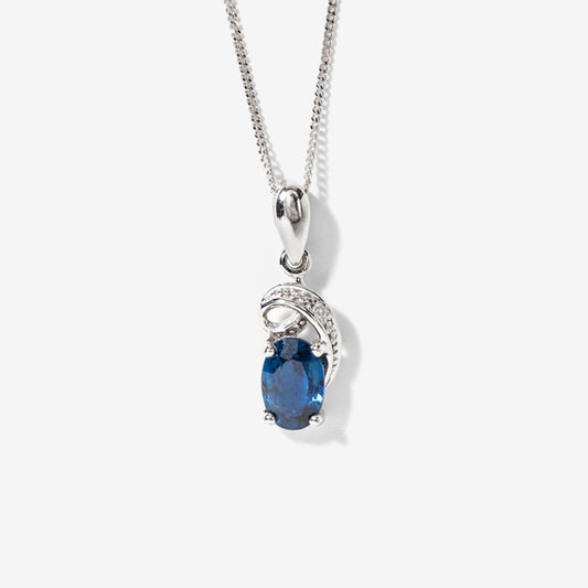 Sapphire Pendant Necklace in 10K White Gold