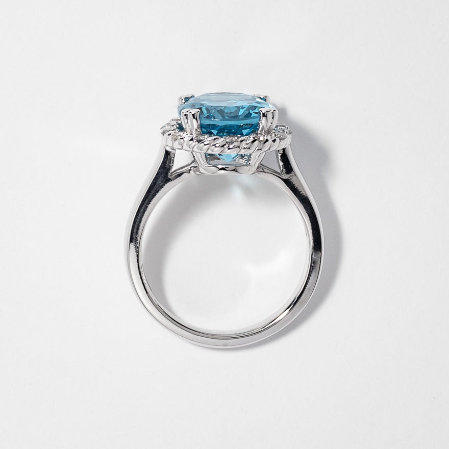 Blue Topaz Ring with Diamond Accents 10K White Gold