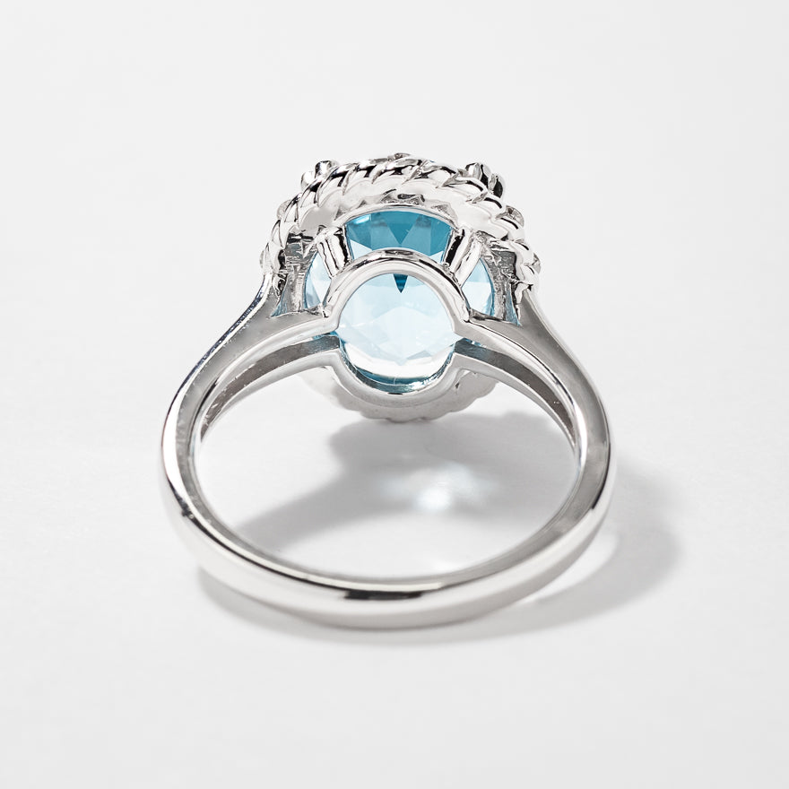 Blue Topaz Ring with Diamond Accents 10K White Gold