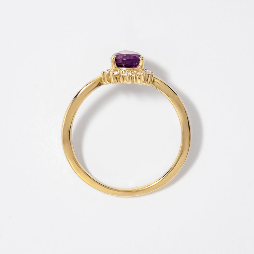 Pear Shape Amethyst Ring with Diamond Accents 10K Yellow Gold