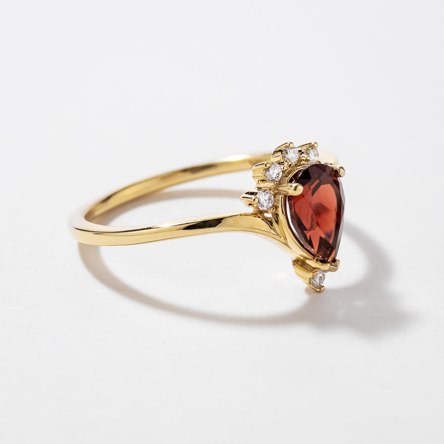 Pear Shape Garnet Ring 10K Yellow Gold