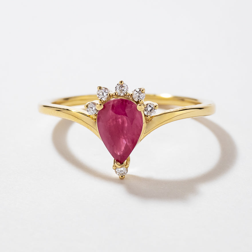 Pear Shape Ruby Ring 10K Yellow Gold