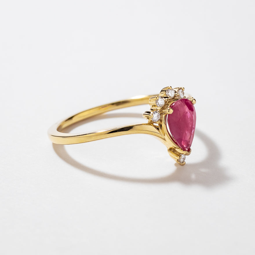 Pear Shape Ruby Ring in 10K Yellow Gold