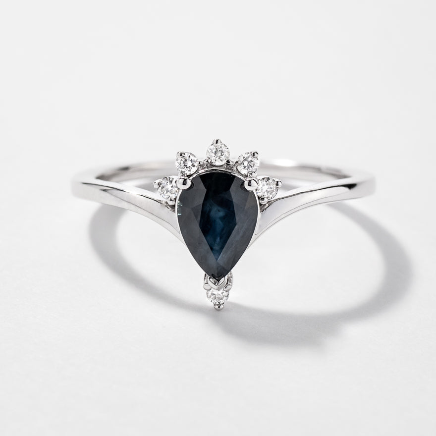 Pear Shape Sapphire Ring in 10K White Gold